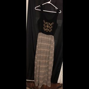 Printed Maxi Dress with see through bottom